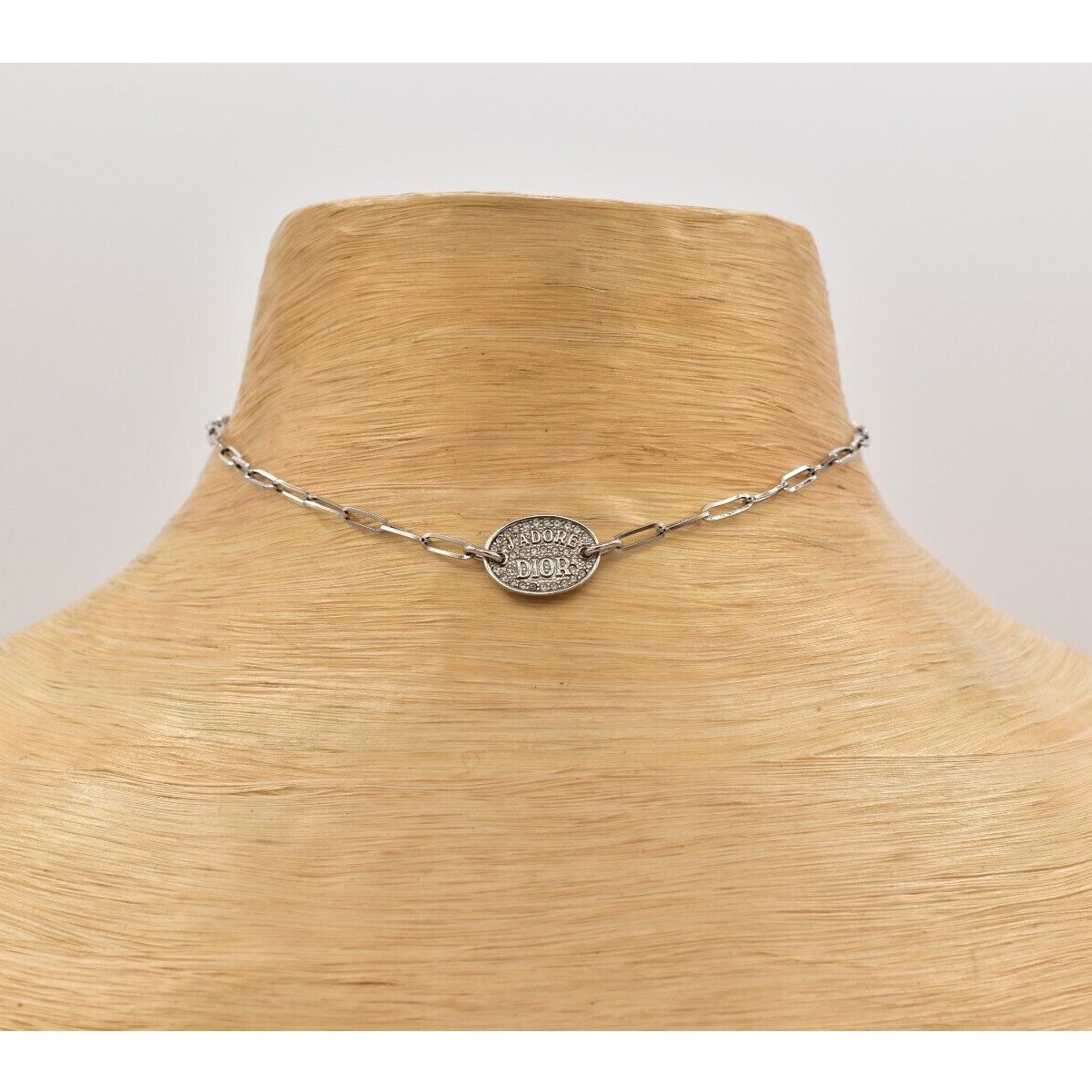 Christian Dior Vintage Choker Logo Necklace Jadore Id Tag Rhinestone Signed Y2k